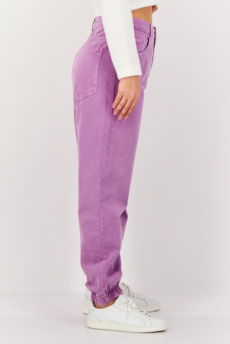 promod Women Regular Fit Washed Joggers Jeans, Lavender - Image 2